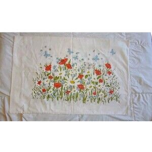 Vintage Morgan Jones Muslin Pillowcase Boho Poppies Daisies Yellow Butterflies